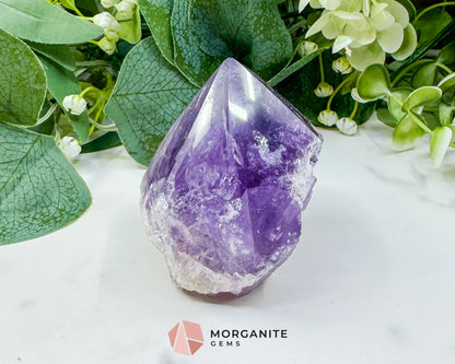 Amethyst Standing Point No. 2 (10oz) – Large Rough Base Polished Tower for Intuition & Tranquility - Metaphysical