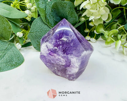Amethyst Standing Point No. 2 (10oz) – Large Rough Base Polished Tower for Intuition & Tranquility - Metaphysical