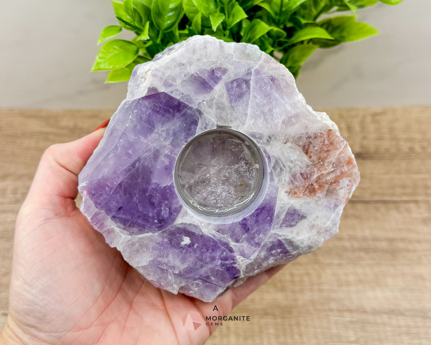 Amethyst Tea Light Candle Holder – Elegant Natural Decor-Morganite Gems