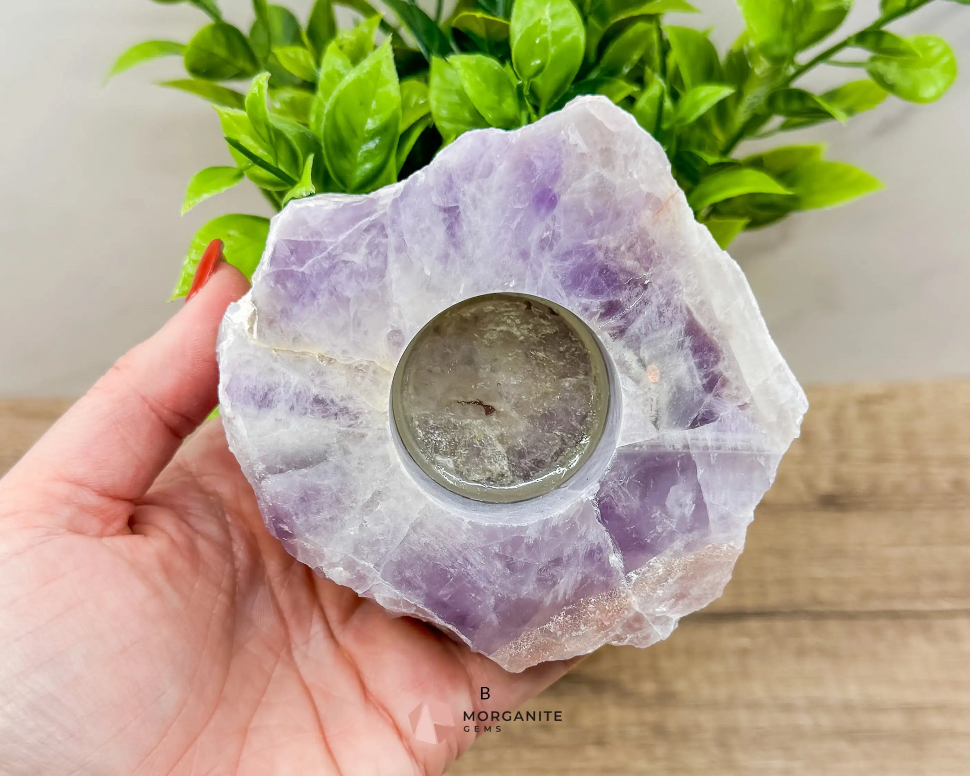 Amethyst Tea Light Candle Holder – Elegant Natural Decor-Morganite Gems