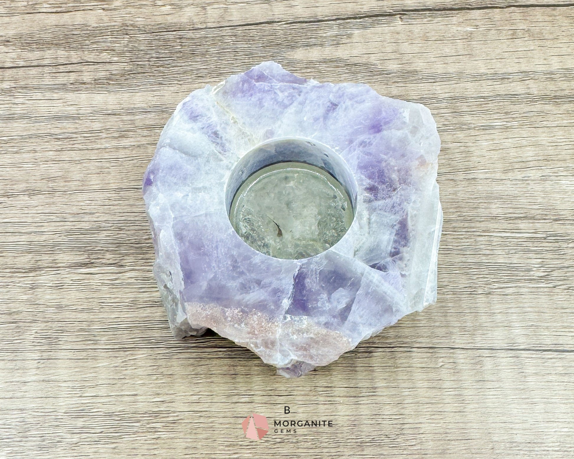 Amethyst Tea Light Candle Holder – Elegant Natural Decor-Morganite Gems