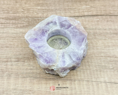 Amethyst Tea Light Candle Holder – Elegant Natural Decor-Morganite Gems