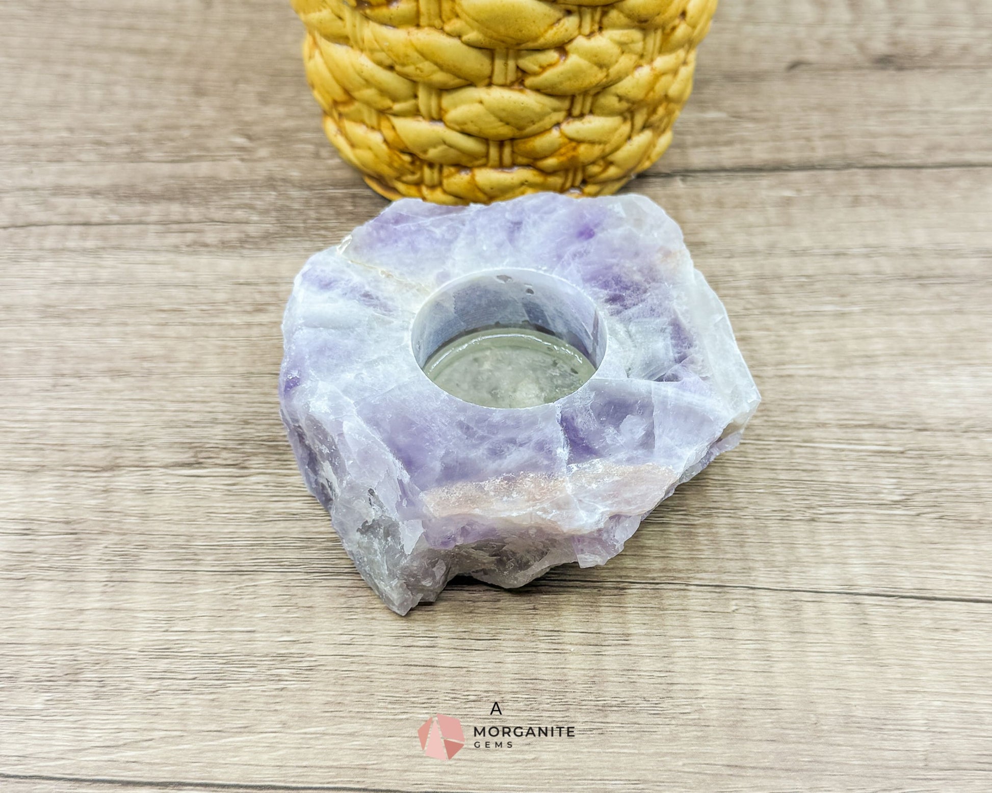 Amethyst Tea Light Candle Holder – Elegant Natural Decor-Morganite Gems