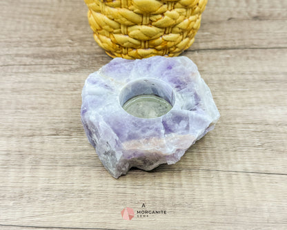 Amethyst Tea Light Candle Holder – Elegant Natural Decor-Morganite Gems