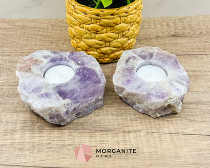 Amethyst Tea Light Candle Holder – Elegant Natural Decor-Morganite Gems