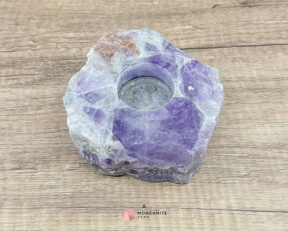 Amethyst Tea Light Candle Holder – Elegant Natural Decor-Morganite Gems