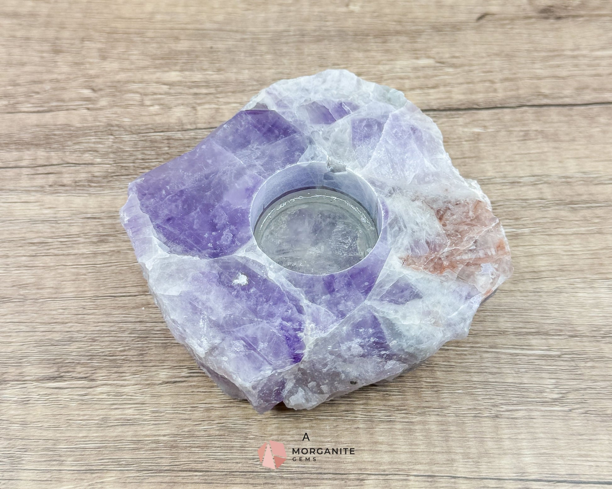 Amethyst Tea Light Candle Holder – Elegant Natural Decor-Morganite Gems