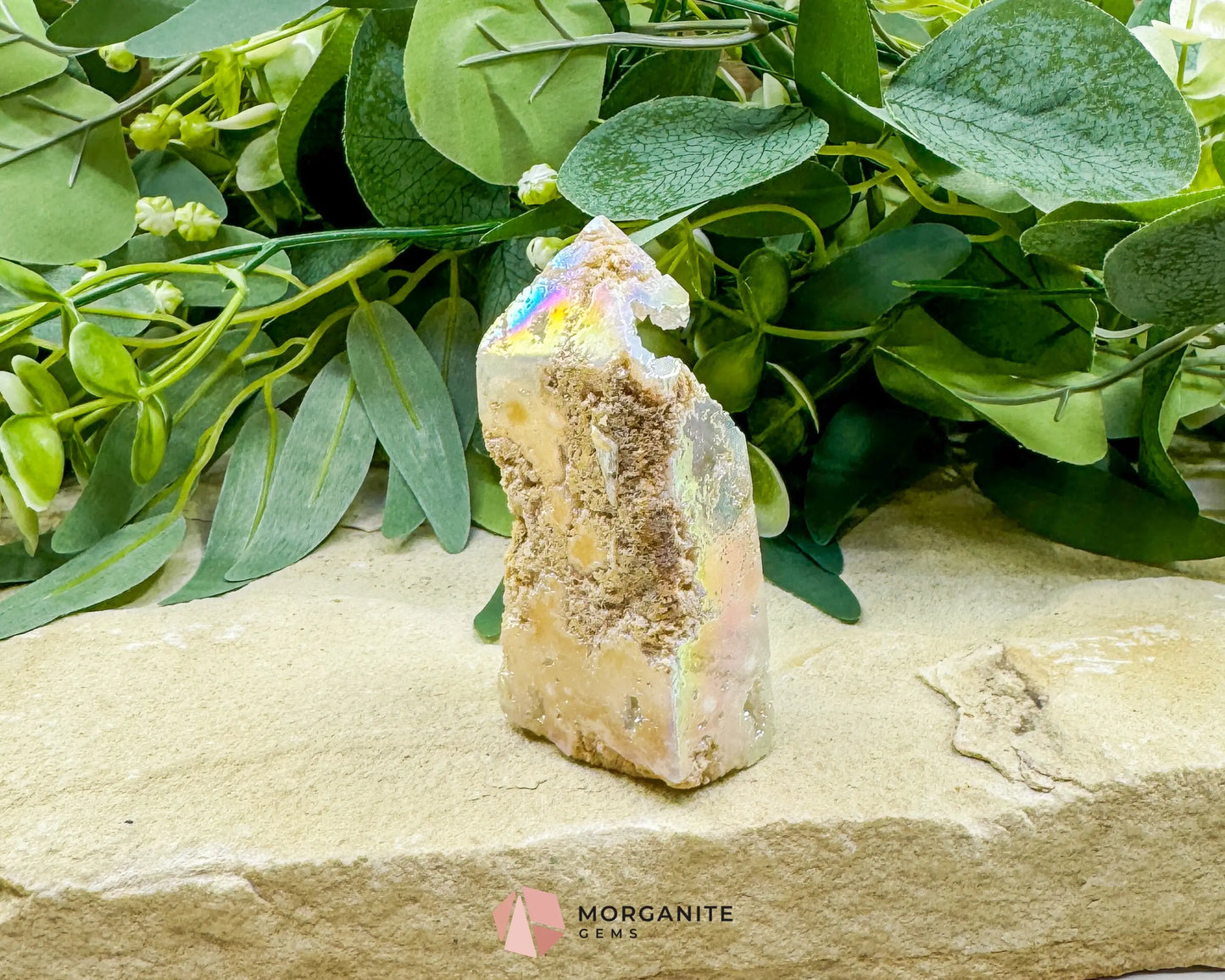 Angel Aura Sphalerite Druzy Obelisk No. 3 – 3.1″ × 1.4″ × 0.8″ | 76 g Iridescent Tower - Metaphysical Crystals