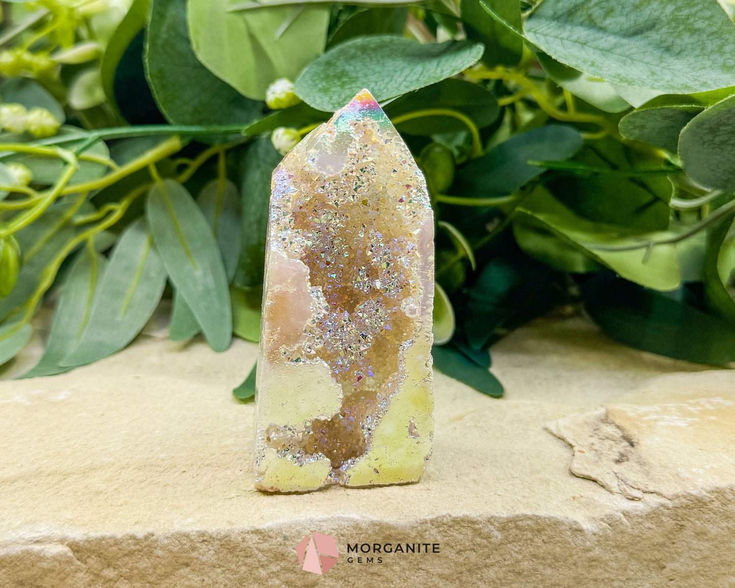 Angel Aura Sphalerite Druzy Obelisk No. 3 – 3.1″ × 1.4″ × 0.8″ | 76 g Iridescent Tower - Metaphysical Crystals