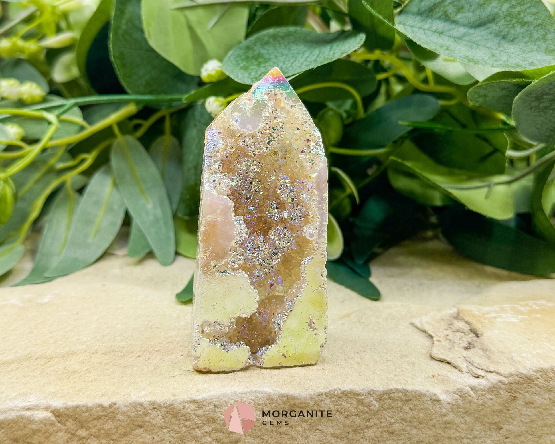 Angel Aura Sphalerite Druzy Obelisk No. 3 – 3.1″ × 1.4″ × 0.8″ | 76 g Iridescent Tower - Metaphysical Crystals