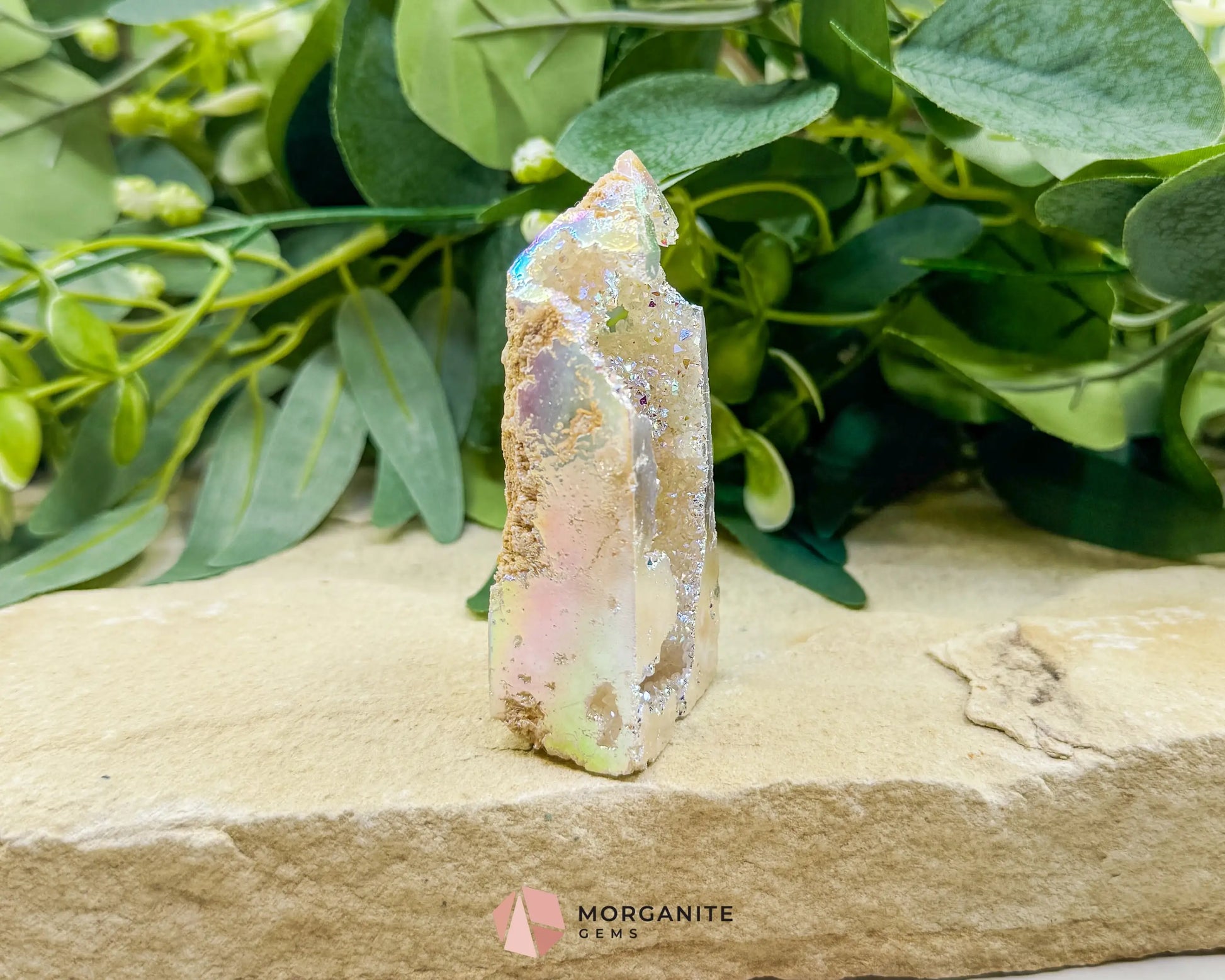 Angel Aura Sphalerite Druzy Obelisk No. 3 – 3.1″ × 1.4″ × 0.8″ | 76 g Iridescent Tower - Metaphysical Crystals