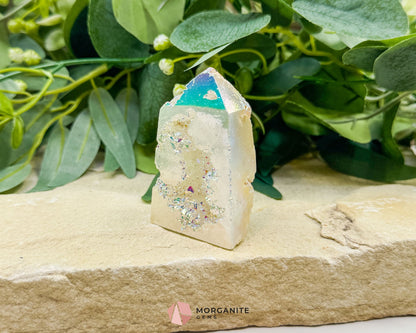 Angel Aura Sphalerite Druzy Obelisk Tower No. 1 – 2.6″ × 1.6″ × 0.8″ | 88 g Iridescent Energy Piece - Metaphysical