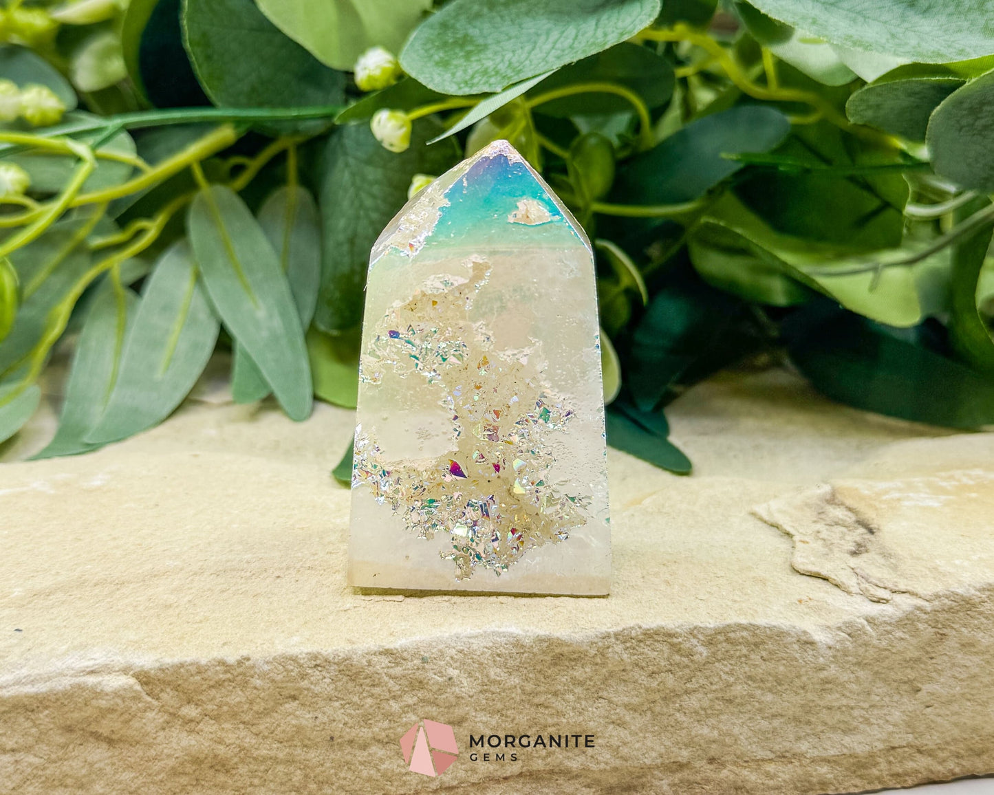 Angel Aura Sphalerite Druzy Obelisk Tower No. 1 – 2.6″ × 1.6″ × 0.8″ | 88 g Iridescent Energy Piece - Metaphysical