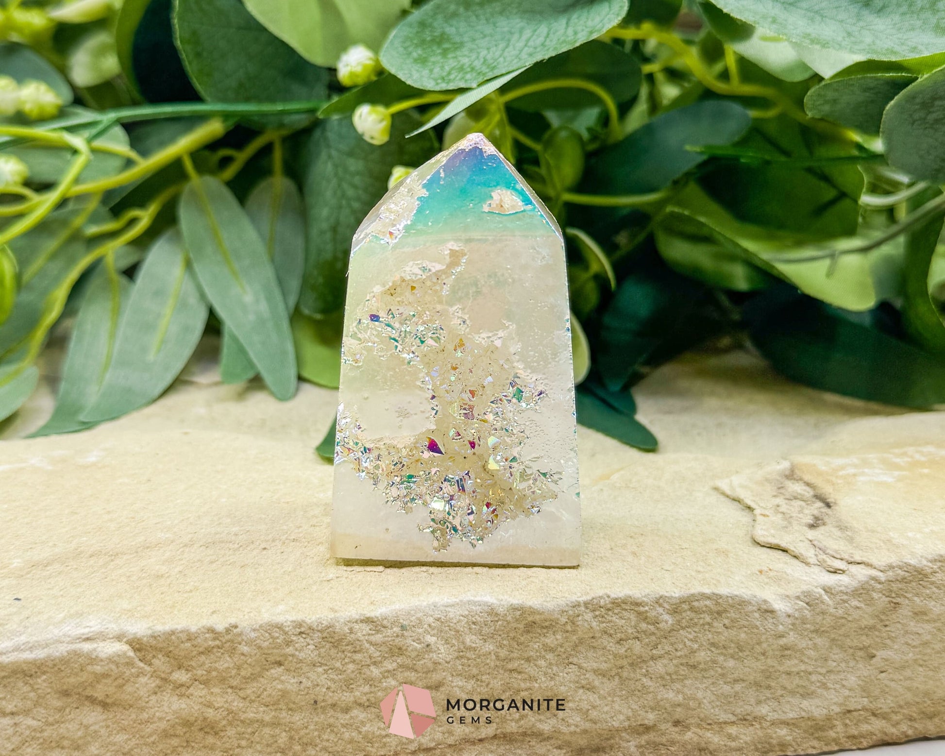 Angel Aura Sphalerite Druzy Obelisk Tower No. 1 – 2.6″ × 1.6″ × 0.8″ | 88 g Iridescent Energy Piece - Metaphysical