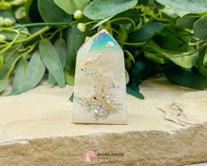Angel Aura Sphalerite Druzy Obelisk Tower No. 1 – 2.6″ × 1.6″ × 0.8″ | 88 g Iridescent Energy Piece - Metaphysical