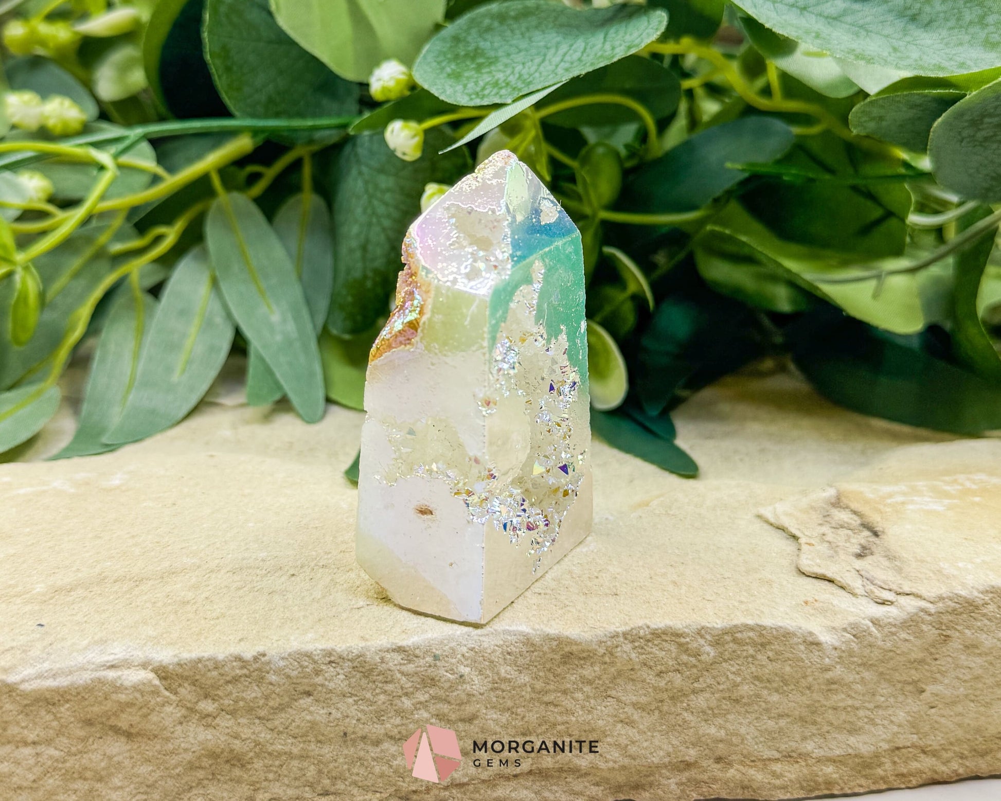 Angel Aura Sphalerite Druzy Obelisk Tower No. 1 – 2.6″ × 1.6″ × 0.8″ | 88 g Iridescent Energy Piece - Metaphysical