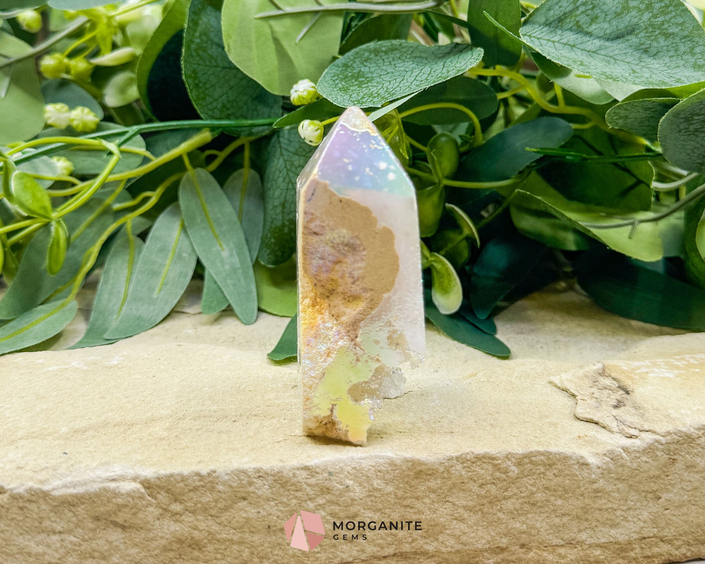 Angel Aura Sphalerite Druzy Obelisk Tower No. 2 – 2.9″ × 1.5″ × 1″ | 106 g Iridescent Tower - Metaphysical Crystals