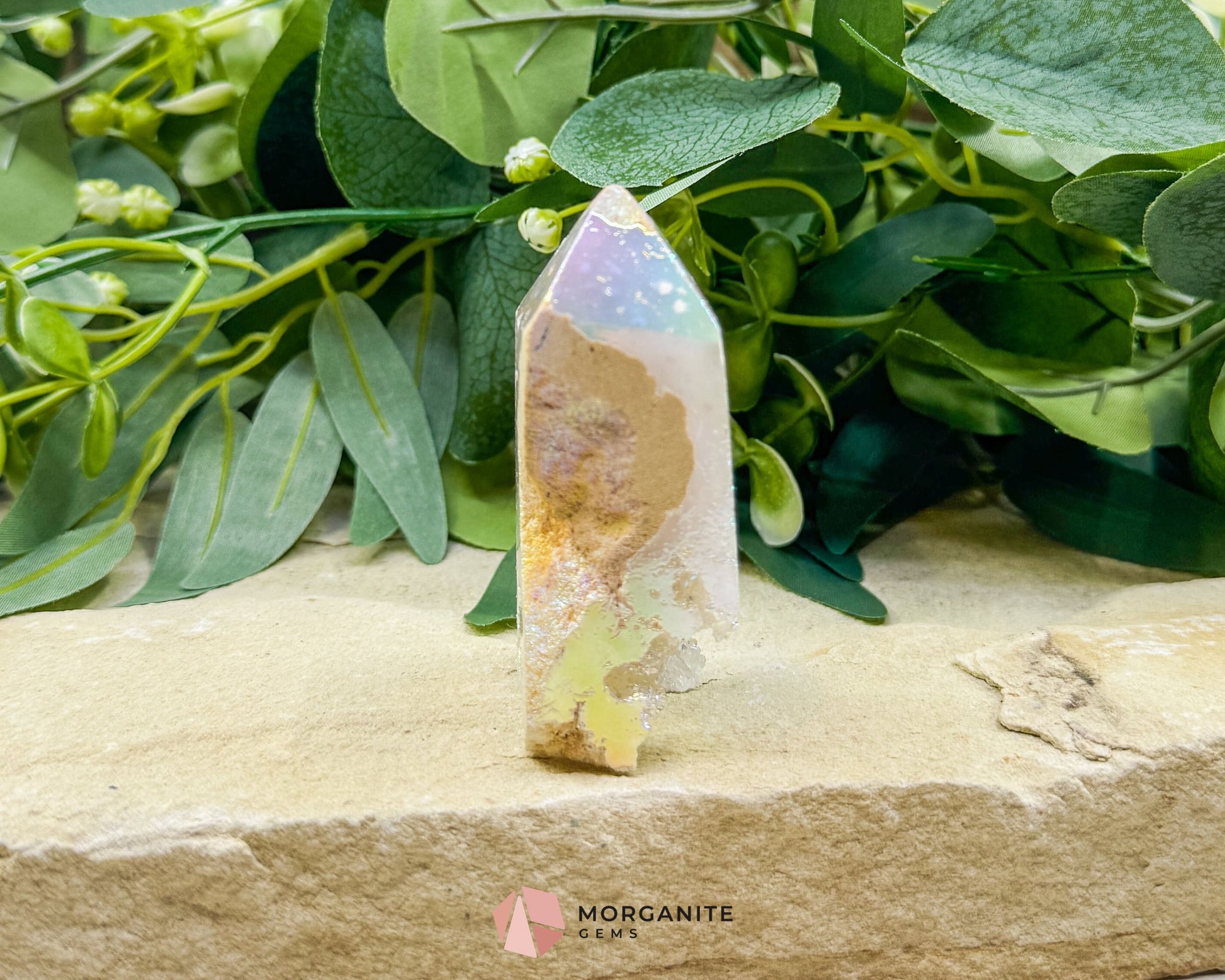 Angel Aura Sphalerite Druzy Obelisk Tower No. 2 – 2.9″ × 1.5″ × 1″ | 106 g Iridescent Tower - Metaphysical Crystals