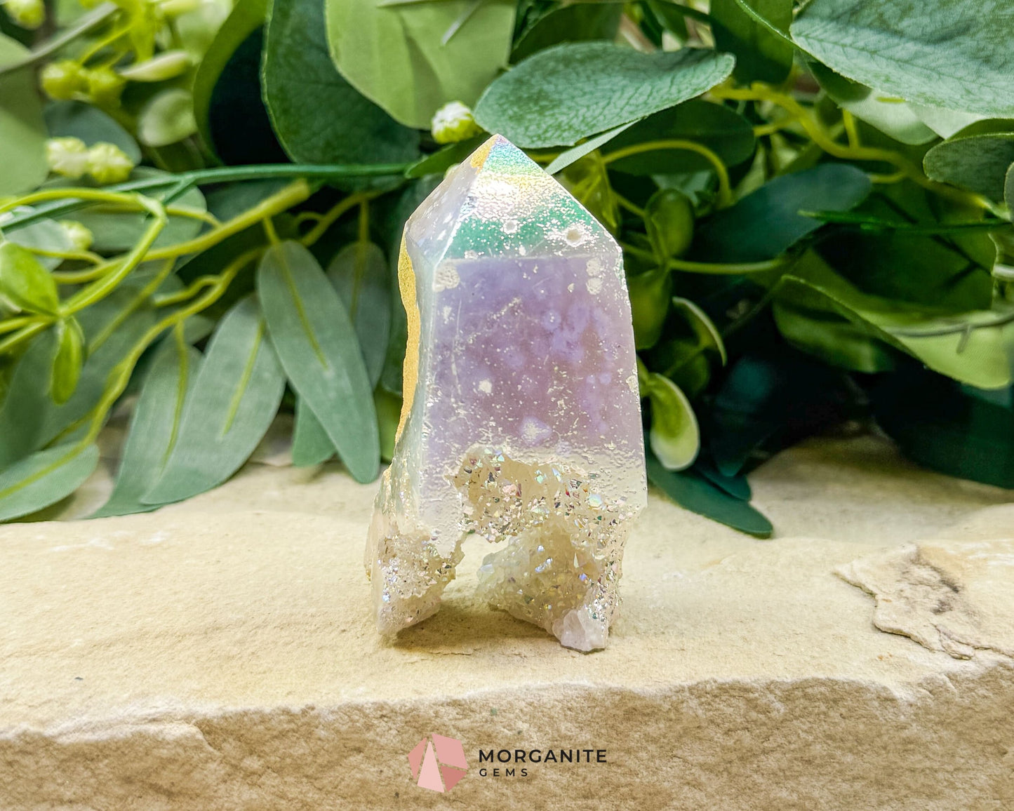 Angel Aura Sphalerite Druzy Obelisk Tower No. 2 – 2.9″ × 1.5″ × 1″ | 106 g Iridescent Tower - Metaphysical Crystals