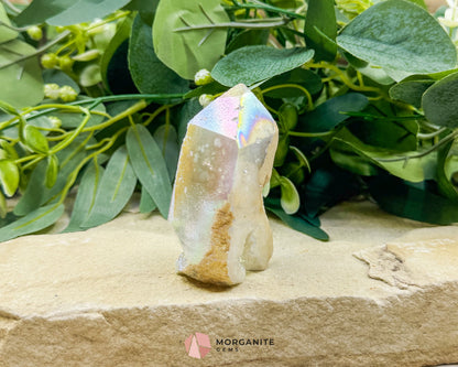 Angel Aura Sphalerite Druzy Obelisk Tower No. 2 – 2.9″ × 1.5″ × 1″ | 106 g Iridescent Tower - Metaphysical Crystals