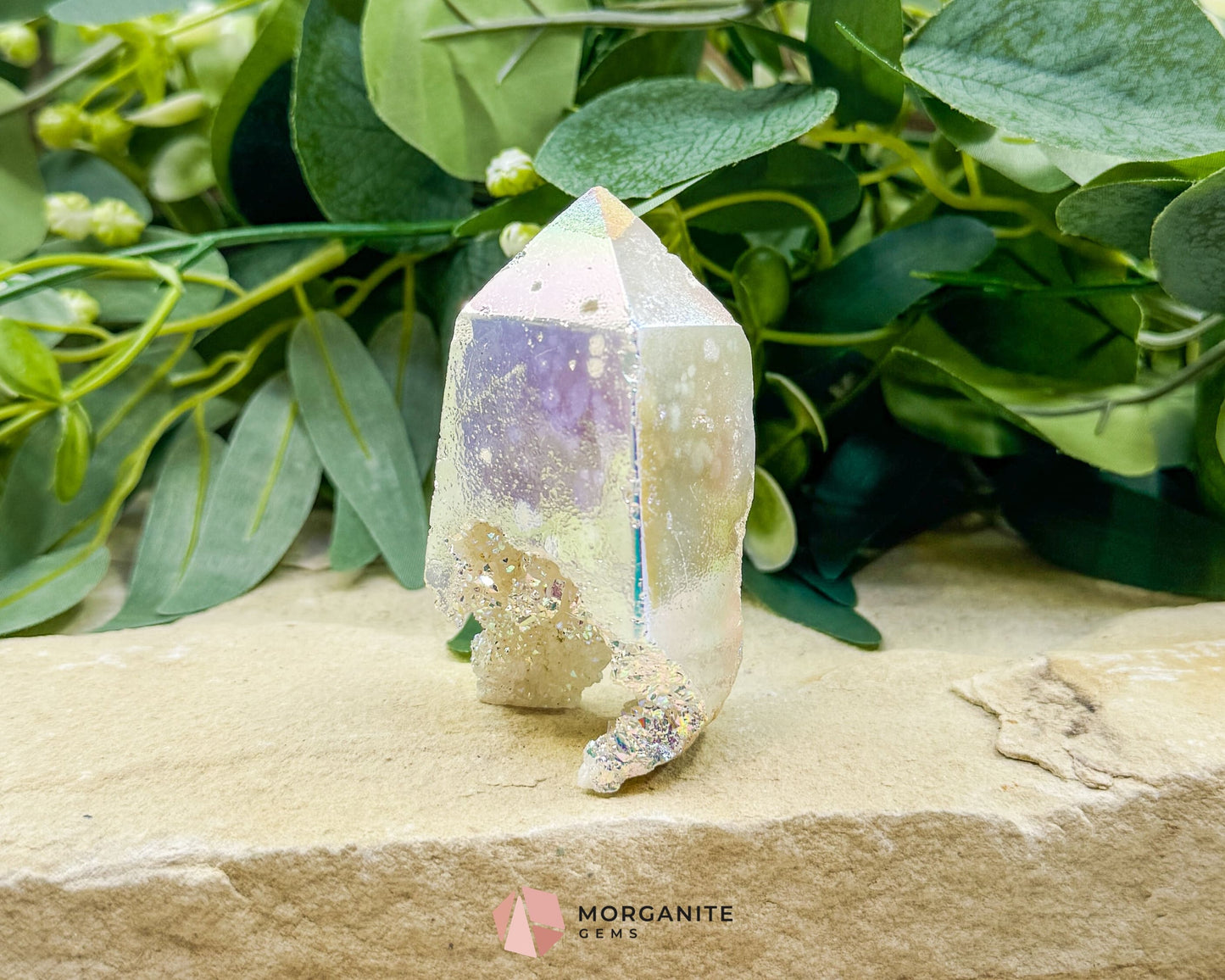 Angel Aura Sphalerite Druzy Obelisk Tower No. 2 – 2.9″ × 1.5″ × 1″ | 106 g Iridescent Tower - Metaphysical Crystals