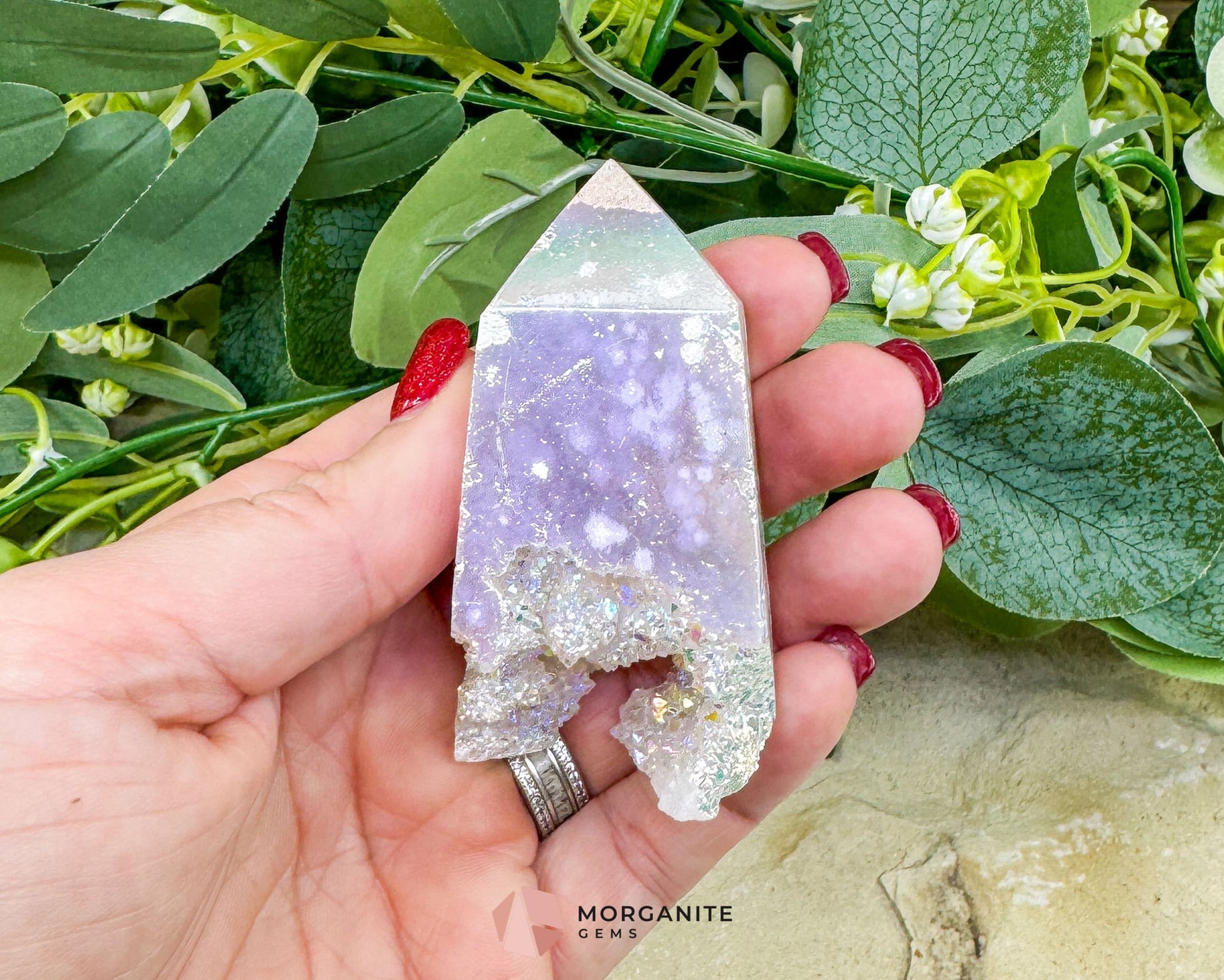 Angel Aura Sphalerite Druzy Obelisk Tower No. 2 – 2.9″ × 1.5″ × 1″ | 106 g Iridescent Tower - Metaphysical Crystals