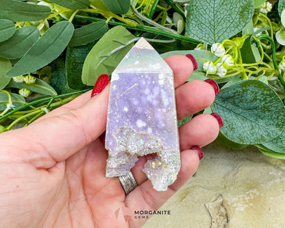 Angel Aura Sphalerite Druzy Obelisk Tower No. 2 – 2.9″ × 1.5″ × 1″ | 106 g Iridescent Tower - Metaphysical Crystals