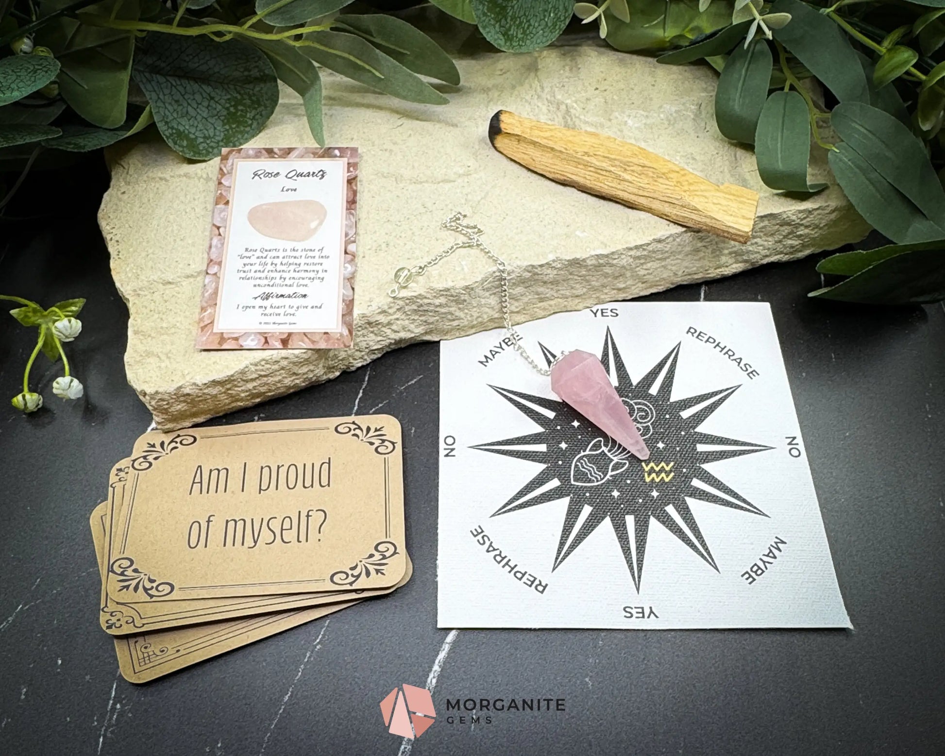 Aquarius Pendulum Set – Astrology Divination Kit with Crystal Pendulum Zodiac Mat Gift Box & Mindset Prompts