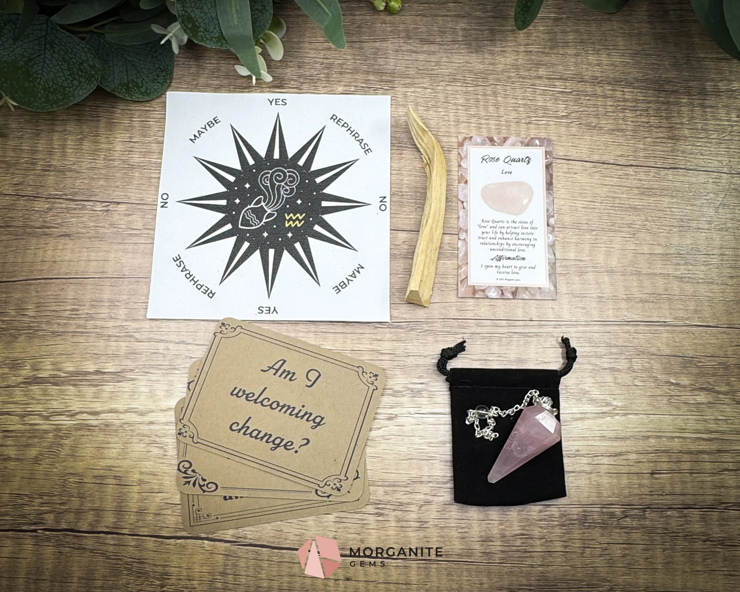 Aquarius Pendulum Set – Astrology Divination Kit with Crystal Pendulum Zodiac Mat Gift Box & Mindset Prompts