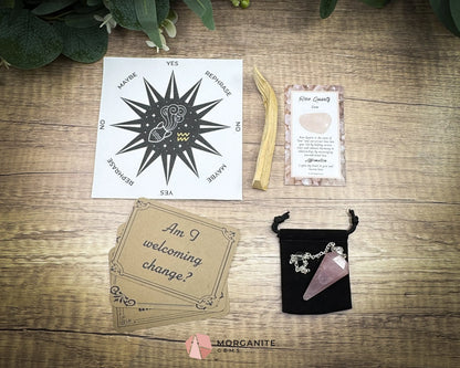 Aquarius Pendulum Set – Astrology Divination Kit with Crystal Pendulum Zodiac Mat Gift Box & Mindset Prompts