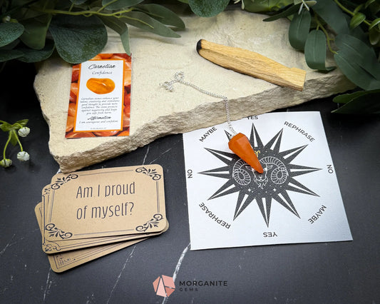 Aries Pendulum Set – Crystal Divination Kit with Zodiac Mat Gift Box & Fire Sign Energy Tools for Courage & Clarity