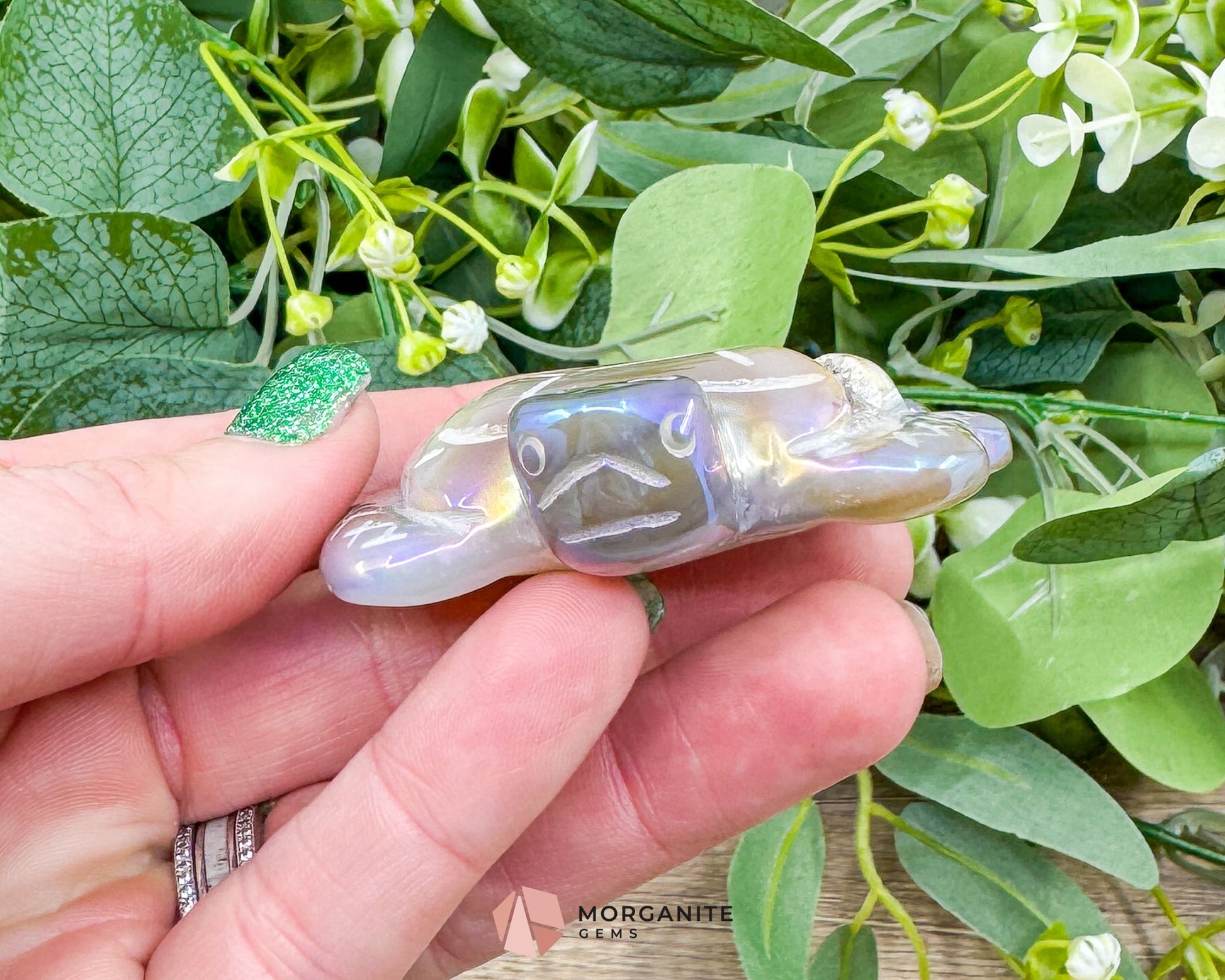 Aura Druzy Agate Turtle – 2.5’’ Crystal Carving for Peace Transformation & Protective Energy No. 2 - Metaphysical