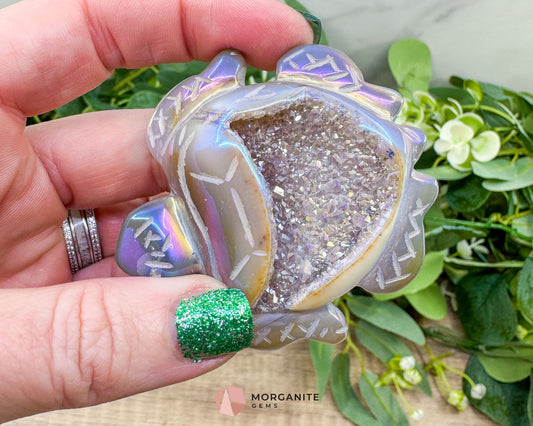 Aura Druzy Agate Turtle – 2.5’’ Crystal Carving for Peace Transformation & Protective Energy No. 2 - Metaphysical