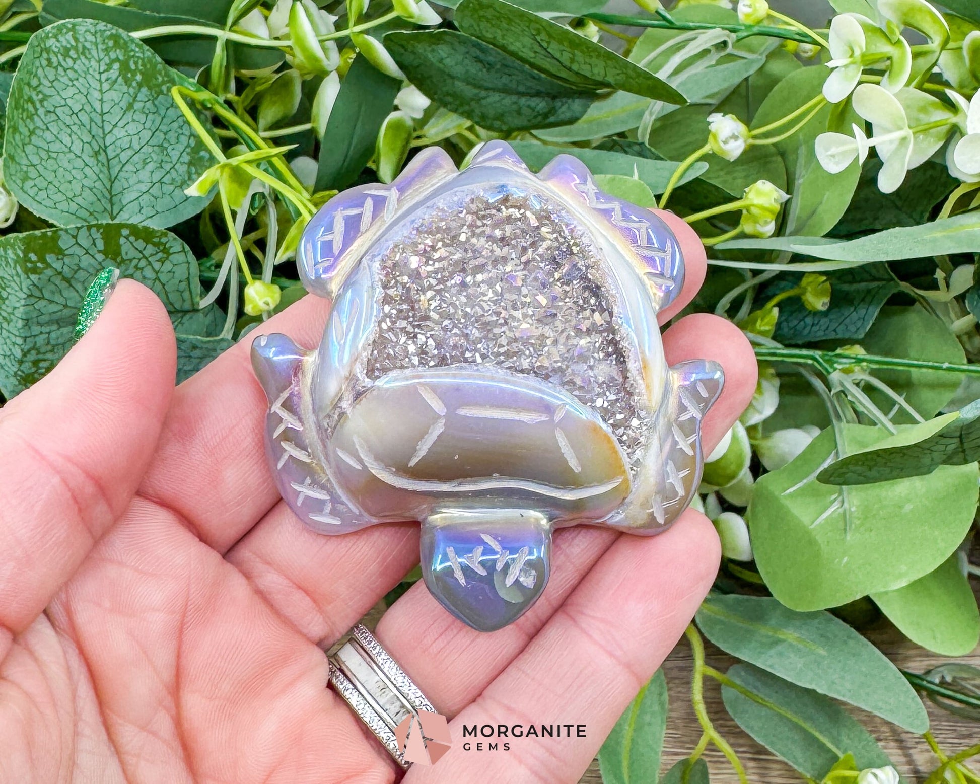 Aura Druzy Agate Turtle – 2.5’’ Crystal Carving for Peace Transformation & Protective Energy No. 2 - Metaphysical