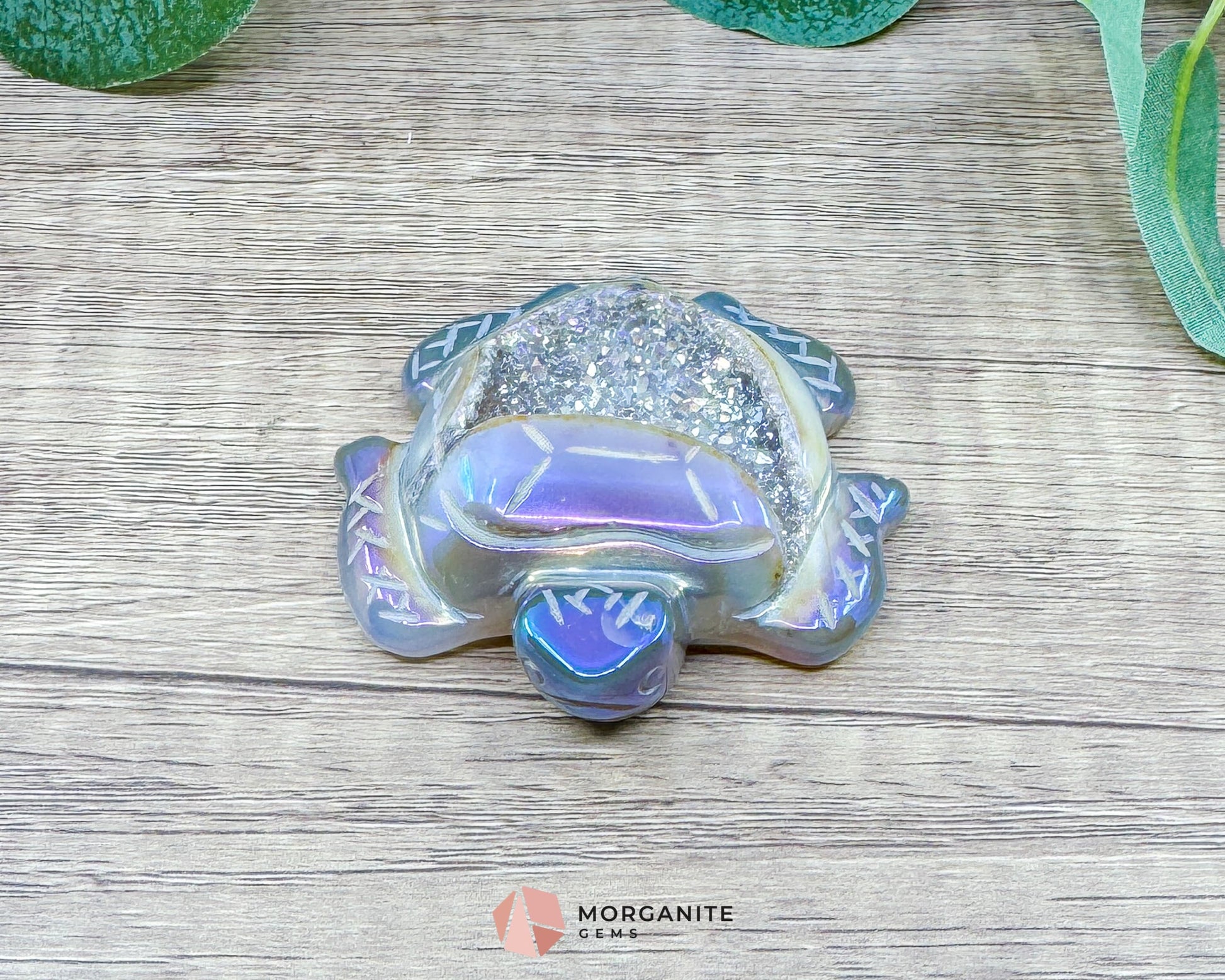 Aura Druzy Agate Turtle – 2.5’’ Crystal Carving for Peace Transformation & Protective Energy No. 2 - Metaphysical