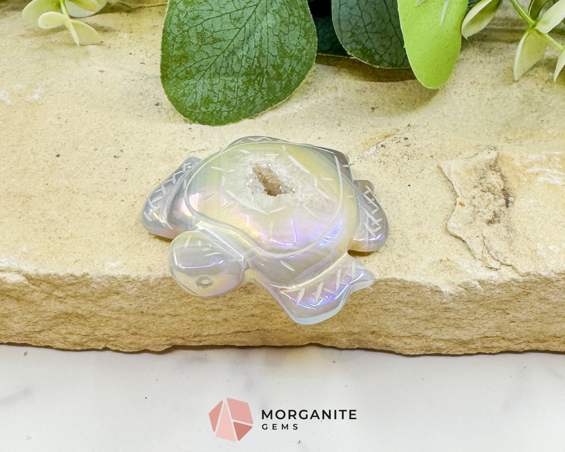 Aura Druzy Agate Turtle – 2.5’’ Crystal Carving for Peace Transformation & Protective Energy - Metaphysical Crystals