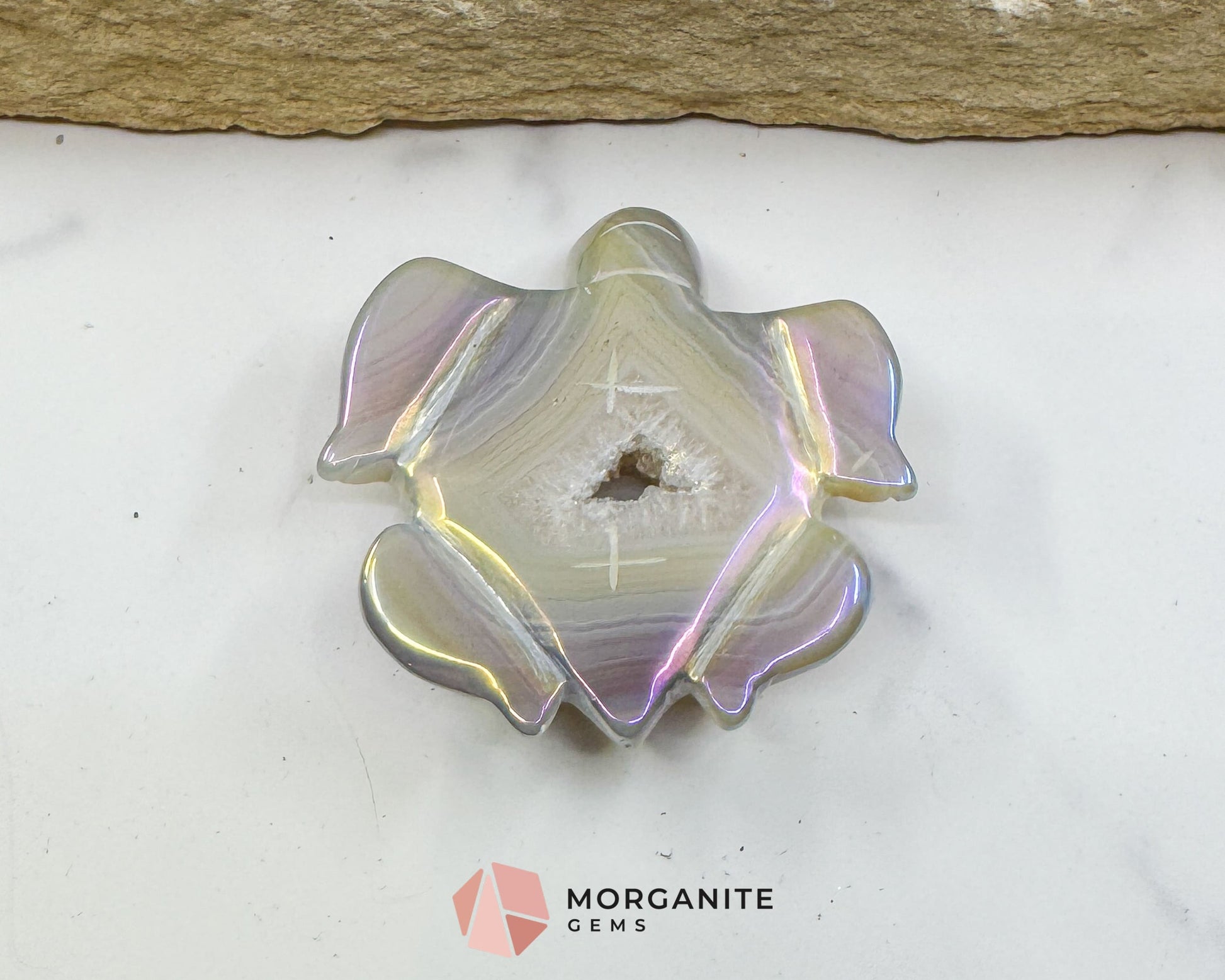 Aura Druzy Agate Turtle – 2.5’’ Crystal Carving for Peace Transformation & Protective Energy - Metaphysical Crystals