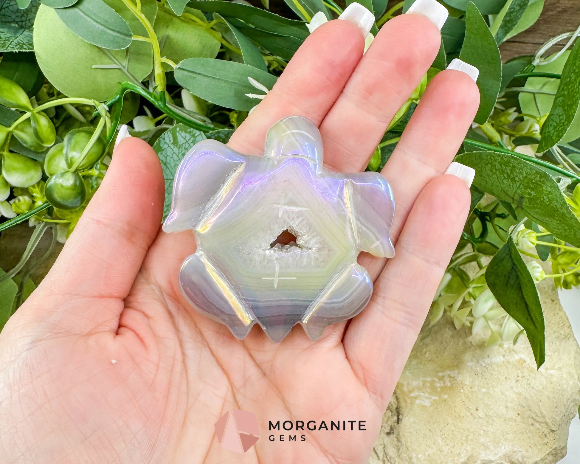 Aura Druzy Agate Turtle – 2.5’’ Crystal Carving for Peace Transformation & Protective Energy - Metaphysical Crystals