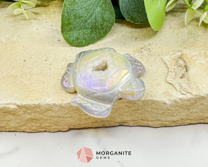 Aura Druzy Agate Turtle – 2.5’’ Crystal Carving for Peace Transformation & Protective Energy - Metaphysical Crystals