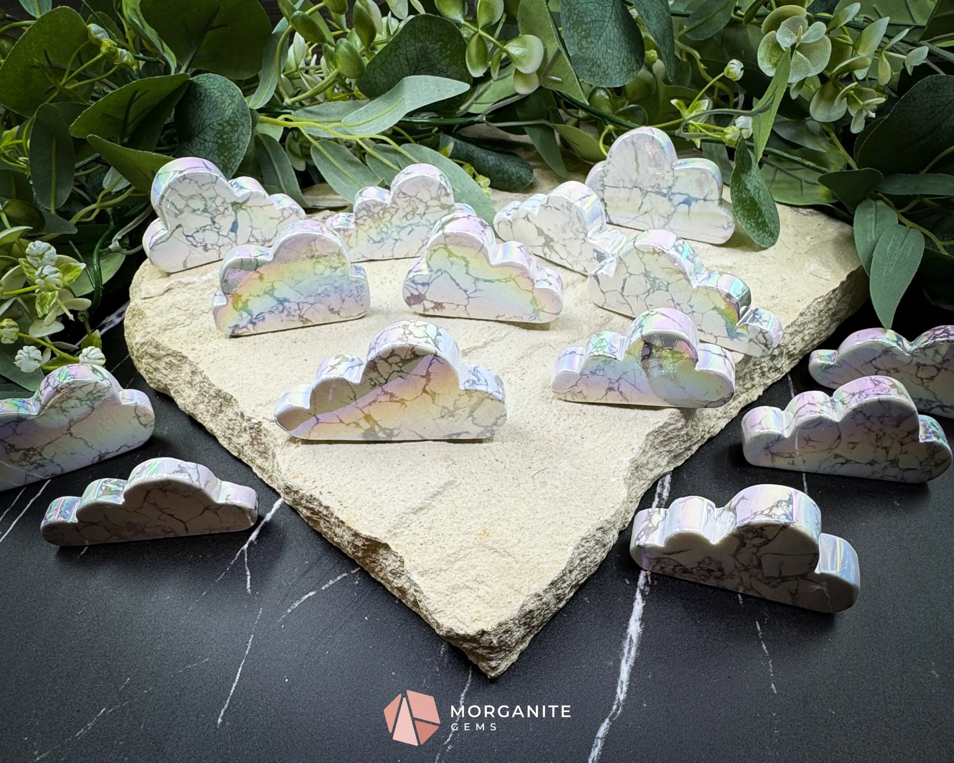 Aura Howlite Cloud Carving (2’’–3’’) | Self-Standing | Calming & Clarity | Info Card Included - Metaphysical Crystals