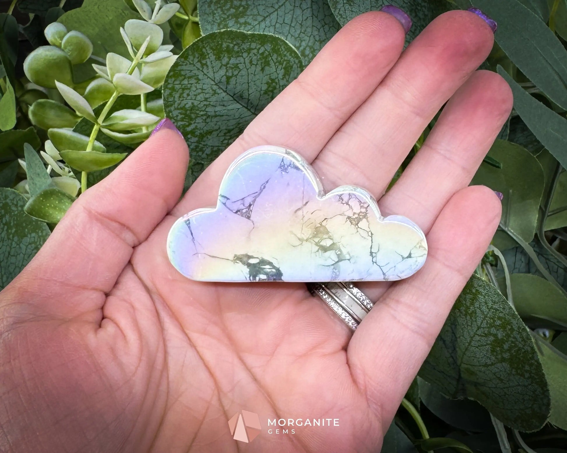 Aura Howlite Cloud Carving (2’’–3’’) | Self-Standing | Calming & Clarity | Info Card Included - Metaphysical Crystals