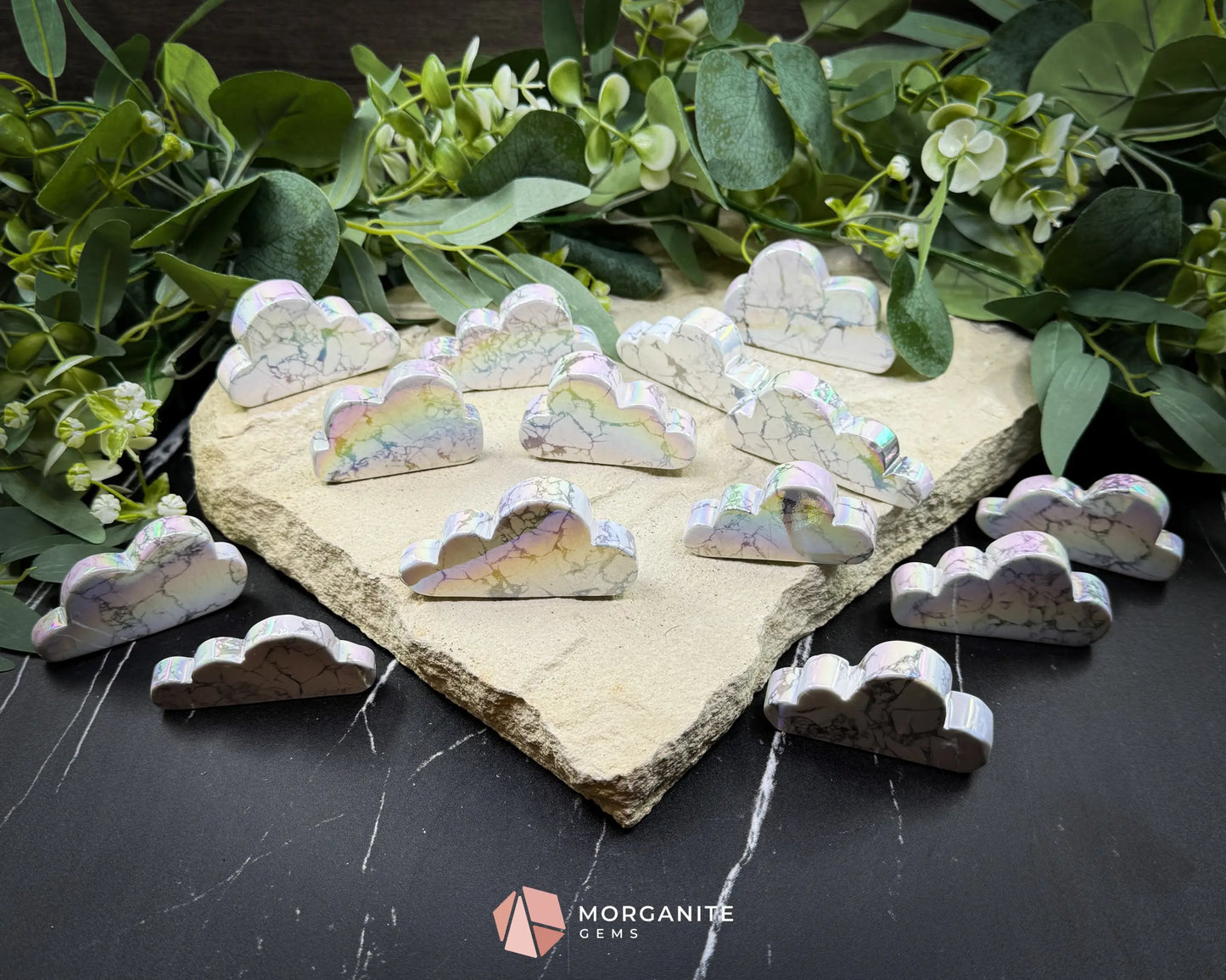 Aura Howlite Cloud Carving (2’’–3’’) | Self-Standing | Calming & Clarity | Info Card Included - Metaphysical Crystals