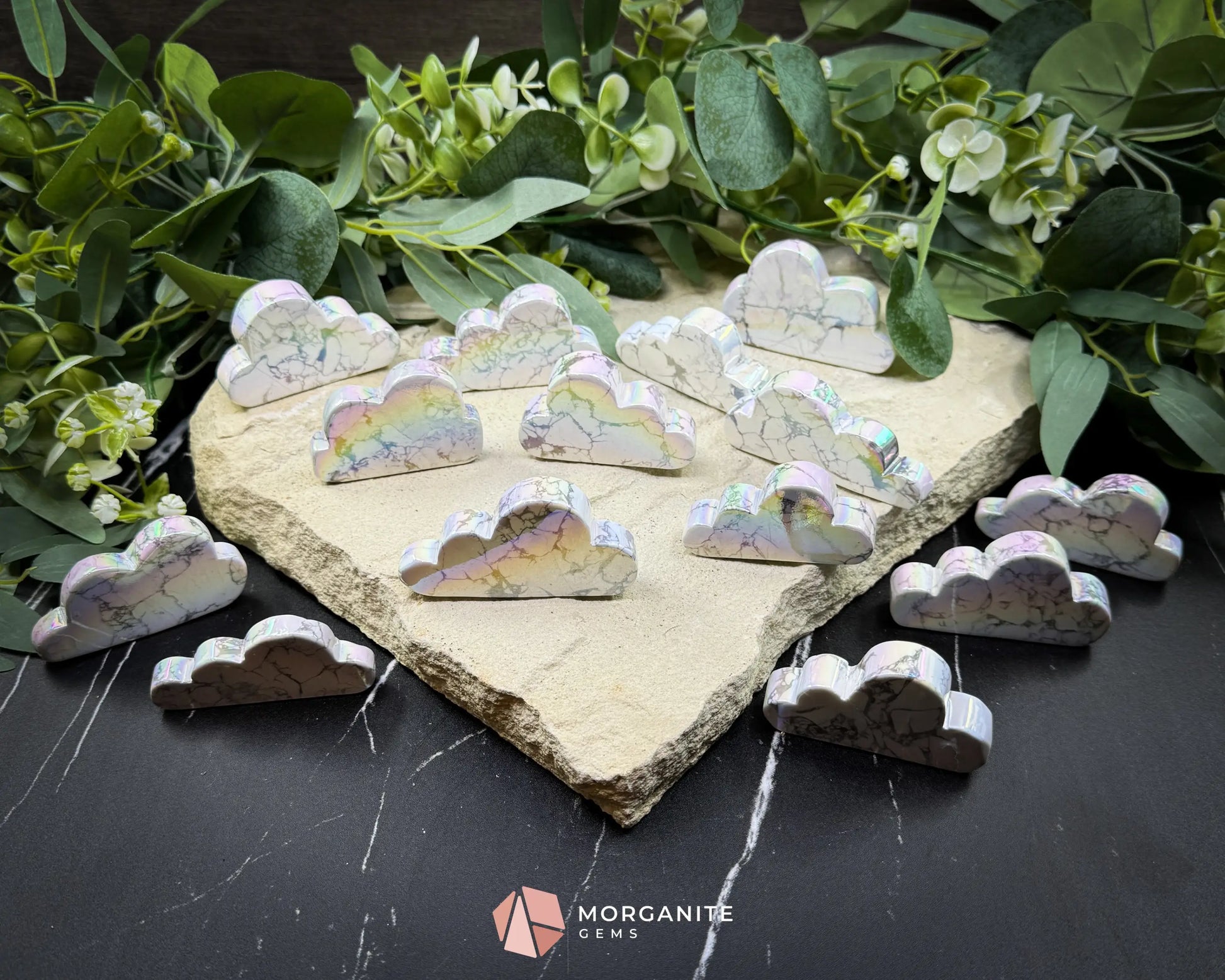 Aura Howlite Cloud Carving (2’’–3’’) | Self-Standing | Calming & Clarity | Info Card Included - Metaphysical Crystals