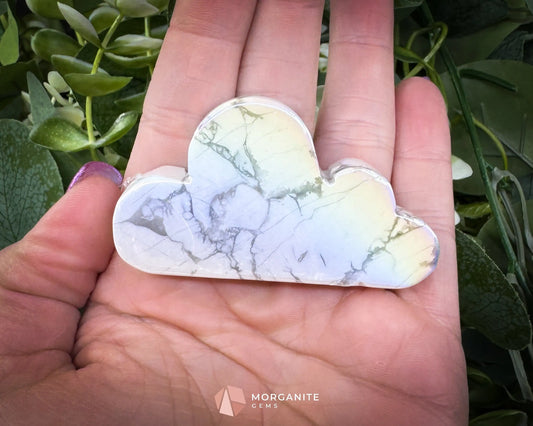 Aura Howlite Cloud Carving (2’’–3’’) | Self-Standing | Calming & Clarity | Info Card Included - Metaphysical Crystals