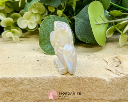 Aura Quartz Owl Carving No. 3 – Iridescent Crystal Totem of Intuition Wisdom & Protection (1.9’’ Wide) - Metaphysical