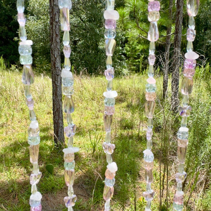 Gold Metal Crescent Moon Dreamcatcher Suncatcher with Rose Quartz Tree of Life & Hanging Jewel Charms -- Window Hanging