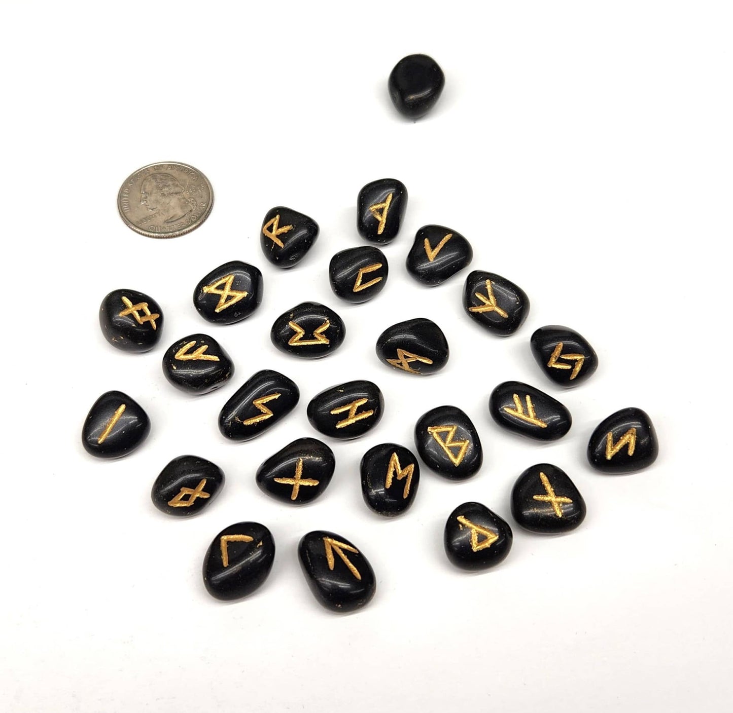 Black Obsidian Gemstone Rune Sets with Velvet Pouch-Morganite Gems