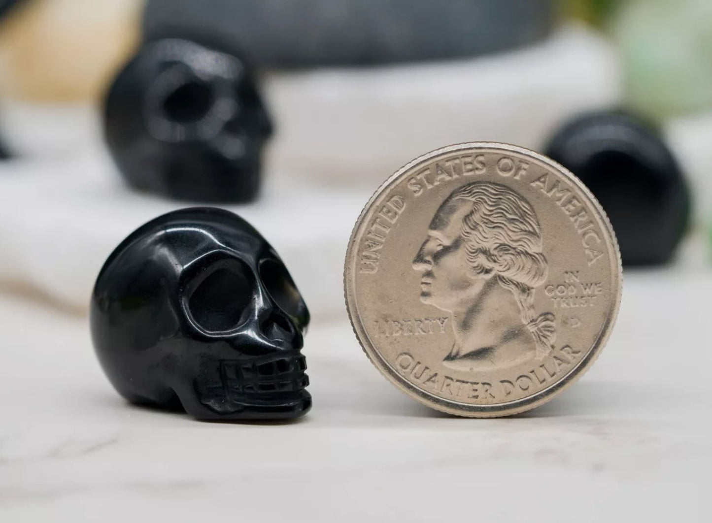 Black Obsidian Skull-Morganite Gems