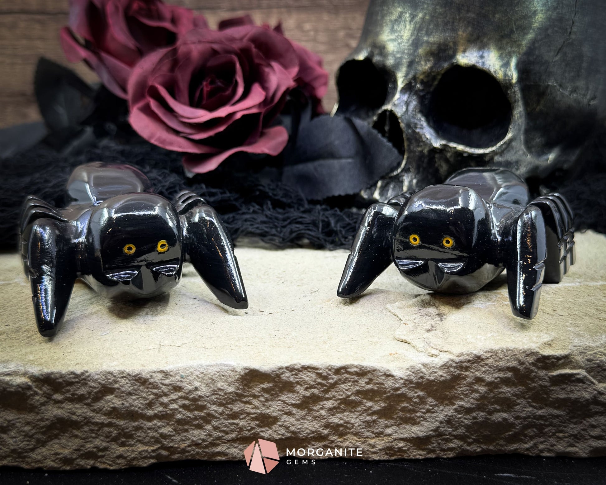 Black Onyx Spider Carving – Hand-Carved Tarantula Figurine with Onyx Meaning Card for Protection & Gothic Décor