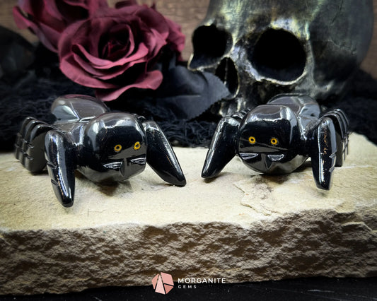 Black Onyx Spider Carving – Hand-Carved Tarantula Figurine with Onyx Meaning Card for Protection & Gothic Décor